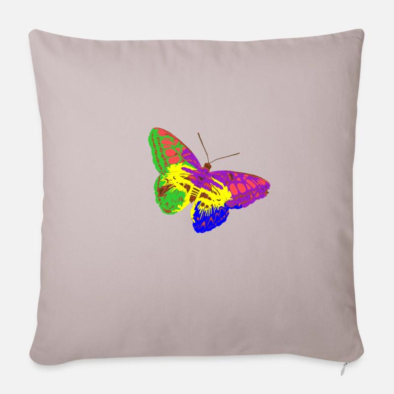 Regenbogen-Schmetterling - Sofakissenbezug 45 x 45 cm - helles Taupe