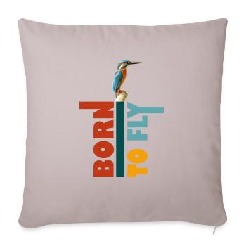 Born to fly, Oiseau Martin-pêcheur - Housse de coussin décorative 45 x 45 cm - taupe clair - Devant
