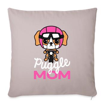 Puggle Maman Racing Drôle Chien Rétro - Housse de coussin décorative 45 x 45 cm - taupe clair - Devant
