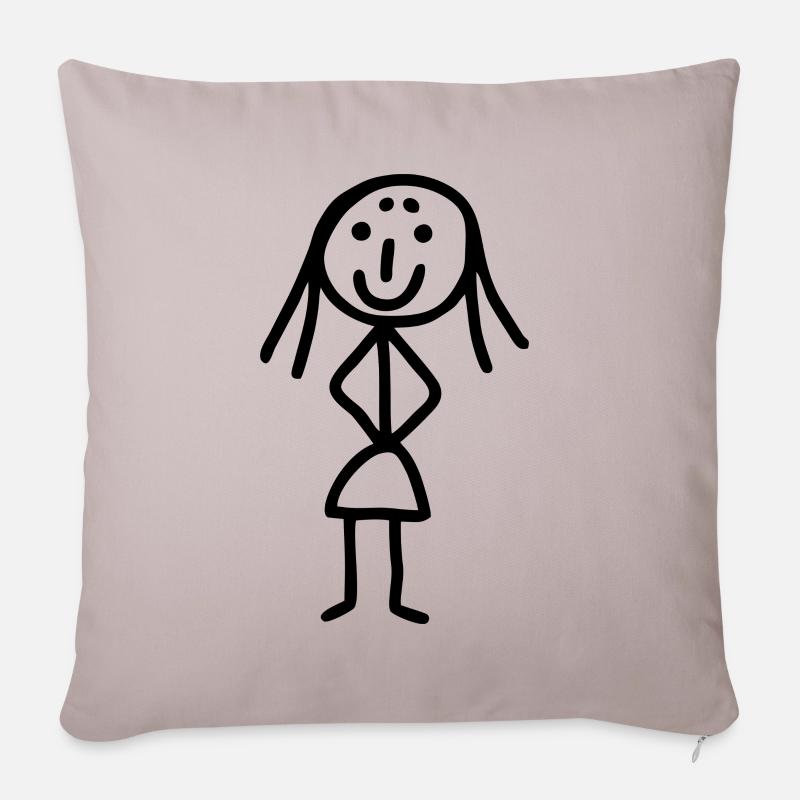 Funny Strichmännchen Frau - Sofakissenbezug 45 x 45 cm - helles Taupe