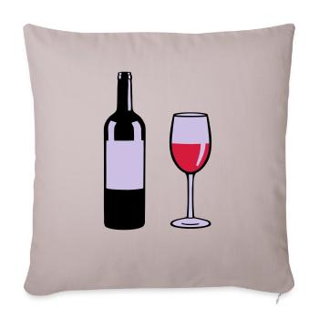 Weinflasche und Weinglas - Sofakissenbezug 45 x 45 cm - helles Taupe - Vorne