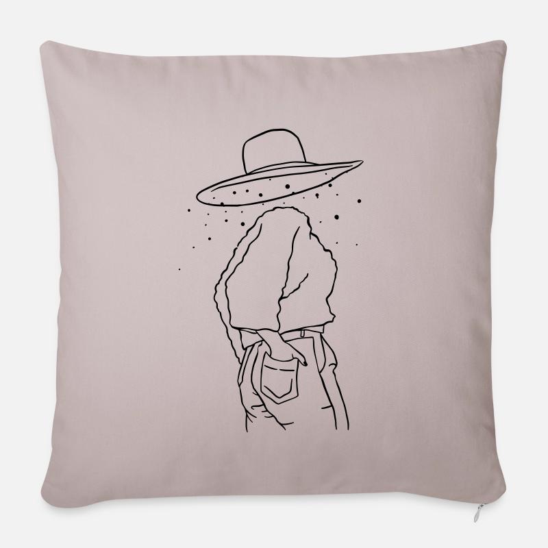 Frau mit Hut - Sofakissenbezug 45 x 45 cm - helles Taupe