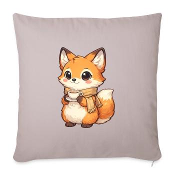Cuddly fox with tea and scarf - Sofa pillowcase 17,3'' x 17,3'' (45 x 45 cm) - light taupe - Front