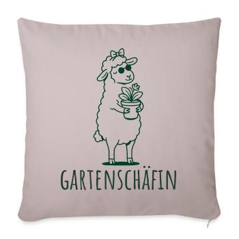 Gartenschäfin Schaf mit Pflanze Gärtnerin - Sofakissenbezug 45 x 45 cm - helles Taupe - Vorne