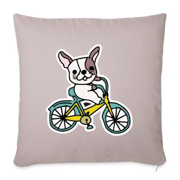 Französisches Bulldoggen-Fahrrad Hund Frenchie - Sofakissenbezug 45 x 45 cm - helles Taupe - Vorne