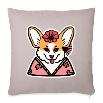 Geisha Corgi Chien Gallois - Housse de coussin décorative 45 x 45 cm - taupe clair - Devant