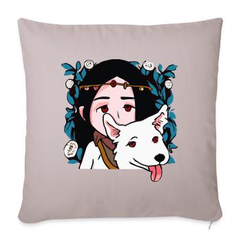 Mädchen mit weißem Collie Hund Puppy - Sofakissenbezug 45 x 45 cm - helles Taupe - Vorne