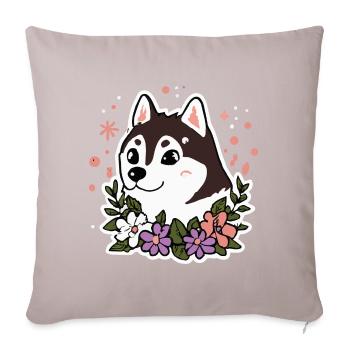 Husky Fleurs Chien Malamute - Housse de coussin décorative 45 x 45 cm - taupe clair - Devant