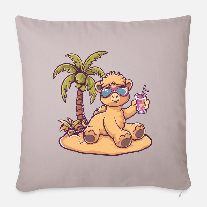 Kamel Insel Sommer Palme - Sofakissenbezug 45 x 45 cm - helles Taupe