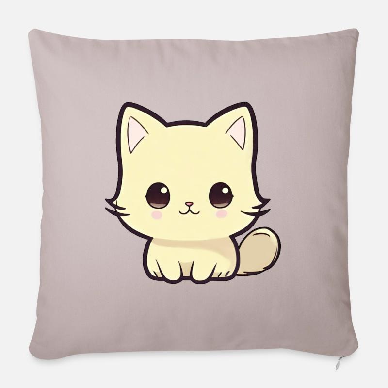 chat chibi - Housse de coussin décorative 45 x 45 cm - taupe clair