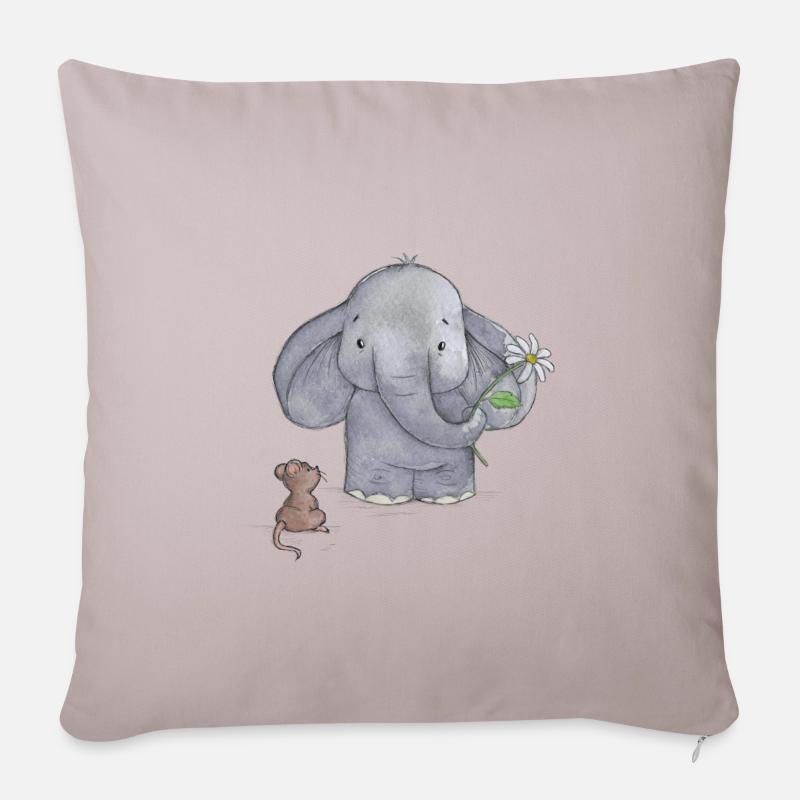 Elefantenbaby mit Blume - Sofakissenbezug 45 x 45 cm - helles Taupe