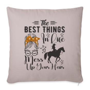 The Best Things In Life Mess Up Your Hair Horse - Housse de coussin décorative 45 x 45 cm - taupe clair - Devant