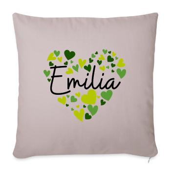 Emilia Name Design with Heart-Shaped green Hearts - Sofa pillowcase 17,3'' x 17,3'' (45 x 45 cm) - light taupe - Front