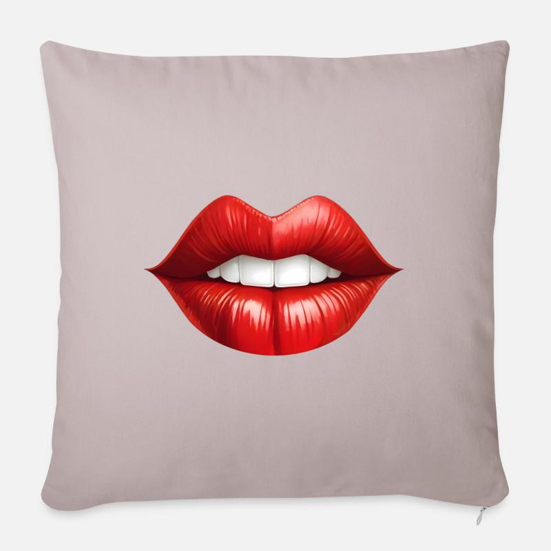 Rote Lippen soll man Küssen - Sofakissenbezug 45 x 45 cm - helles Taupe