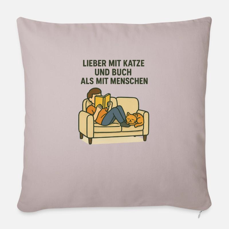 Katze Weltkatzentag Kater Sofa Chill Buch relax - Sofakissenbezug 45 x 45 cm - helles Taupe