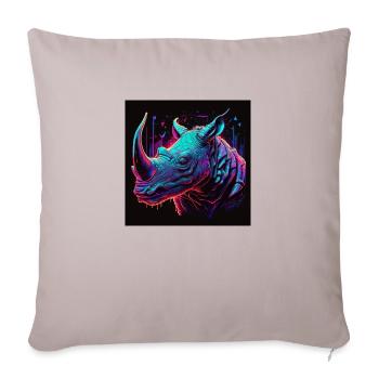 Rhinocéros aux couleurs néon, synthwave / années 80 - Housse de coussin décorative 45 x 45 cm - taupe clair - Devant
