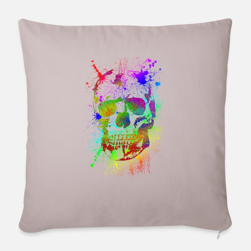 Schädel, Totenkopf, Kunst, Viele Farben, Gothic - Sofakissenbezug 45 x 45 cm - helles Taupe