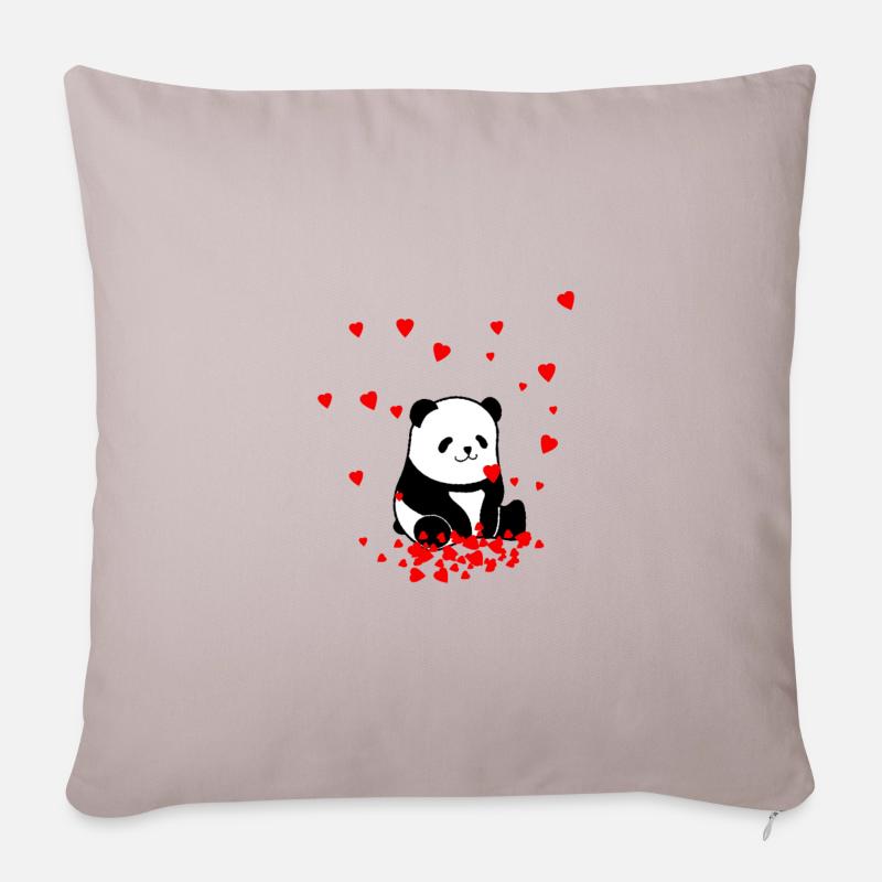 Panda Bär Valentinstag süß rote Herzen Geschenk - Sofakissenbezug 45 x 45 cm - helles Taupe