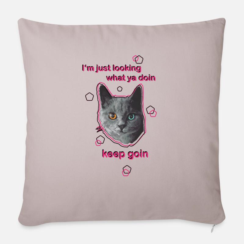 Katze mit Spruch - Sofakissenbezug 45 x 45 cm - helles Taupe