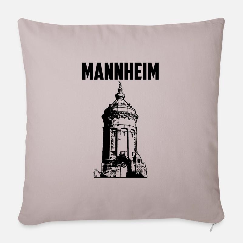 Mannheim Wasserturm Schwarz - Sofakissenbezug 45 x 45 cm - helles Taupe