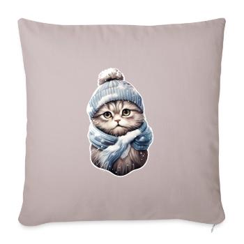 Chat en hiver avec bonnet et écharpe 2 - Housse de coussin décorative 45 x 45 cm - taupe clair - Devant