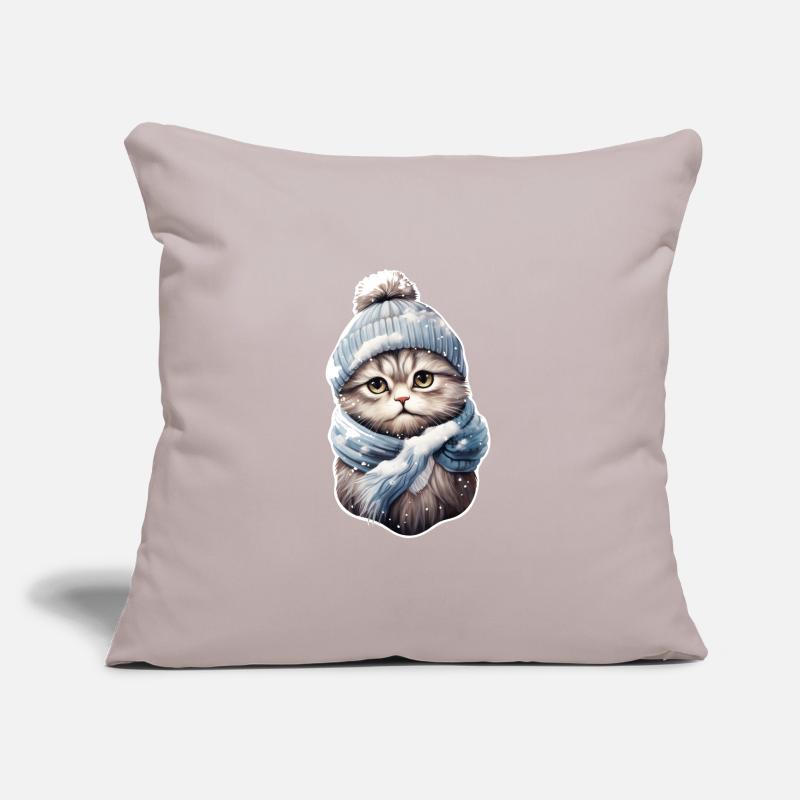Chat en hiver avec bonnet et écharpe 2 Housse de coussin décorative 45 x 45 cm