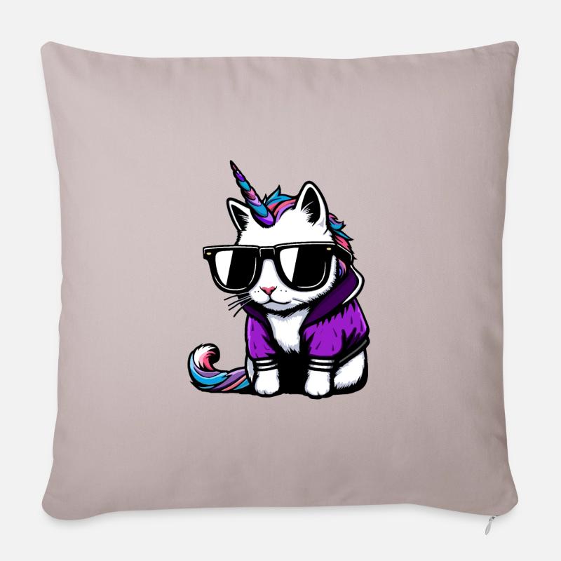 Chat-licorne - Housse de coussin décorative 45 x 45 cm - taupe clair