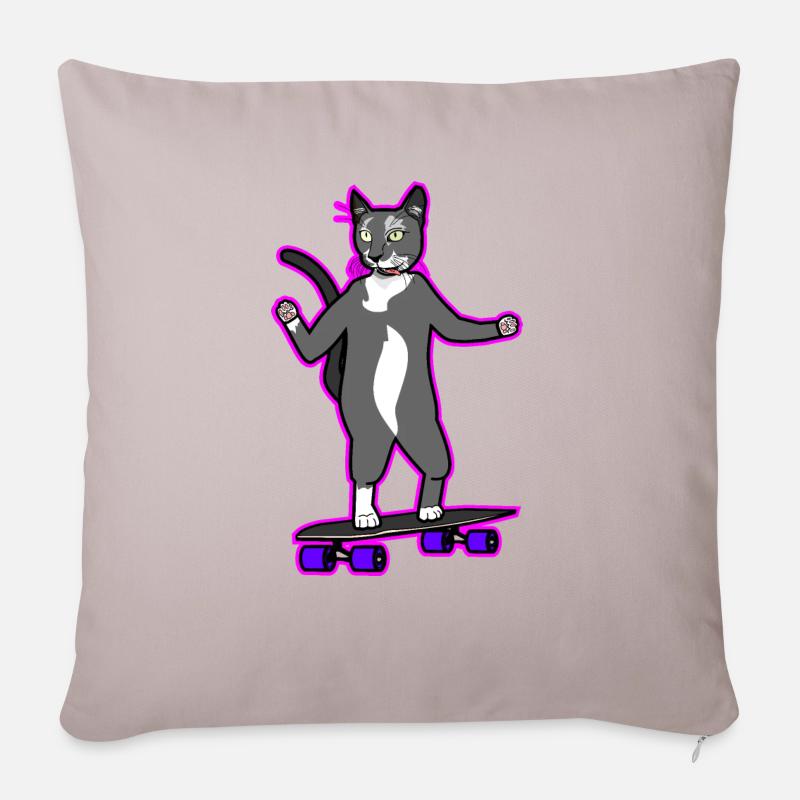 Coole Longboard Katze in pink - Sofakissenbezug 45 x 45 cm - helles Taupe