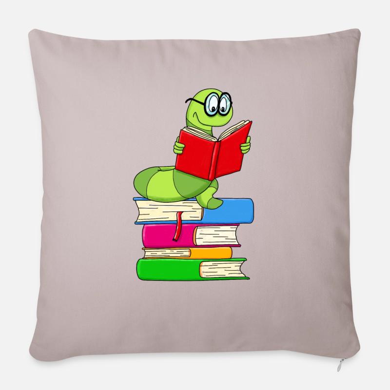 Bücherwurm - Sofakissenbezug 45 x 45 cm - helles Taupe