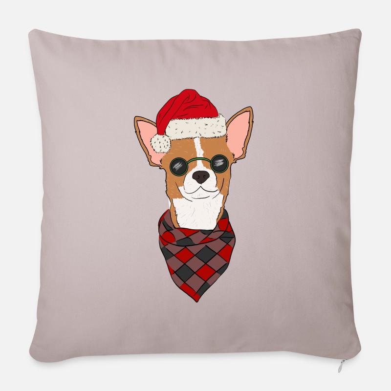 Chihuahua Weihnachtspullover rot weiß kurzhaar - Sofakissenbezug 45 x 45 cm - helles Taupe
