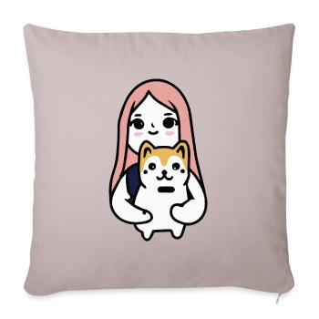 Fille avec Akita Inu Dog Puppy - Housse de coussin décorative 45 x 45 cm - taupe clair - Devant