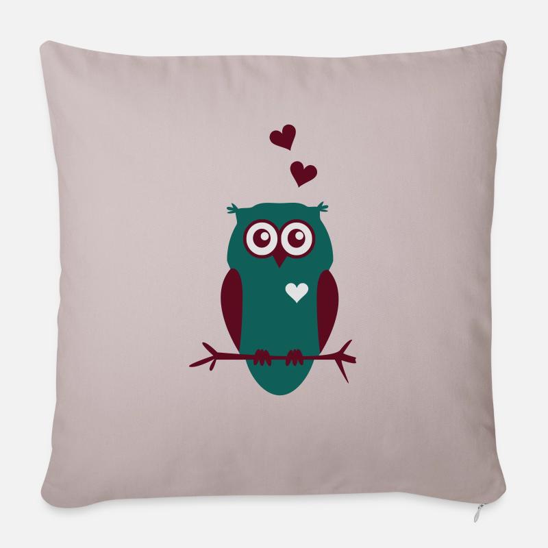 Chouette avec des coeurs - Housse de coussin décorative 45 x 45 cm - taupe clair