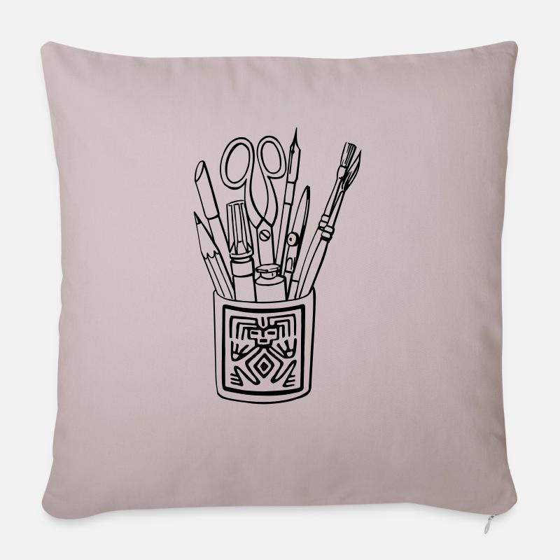 Stifte und Pinsel - UNIKAT-SHIRT.COM - Sofakissenbezug 45 x 45 cm - helles Taupe