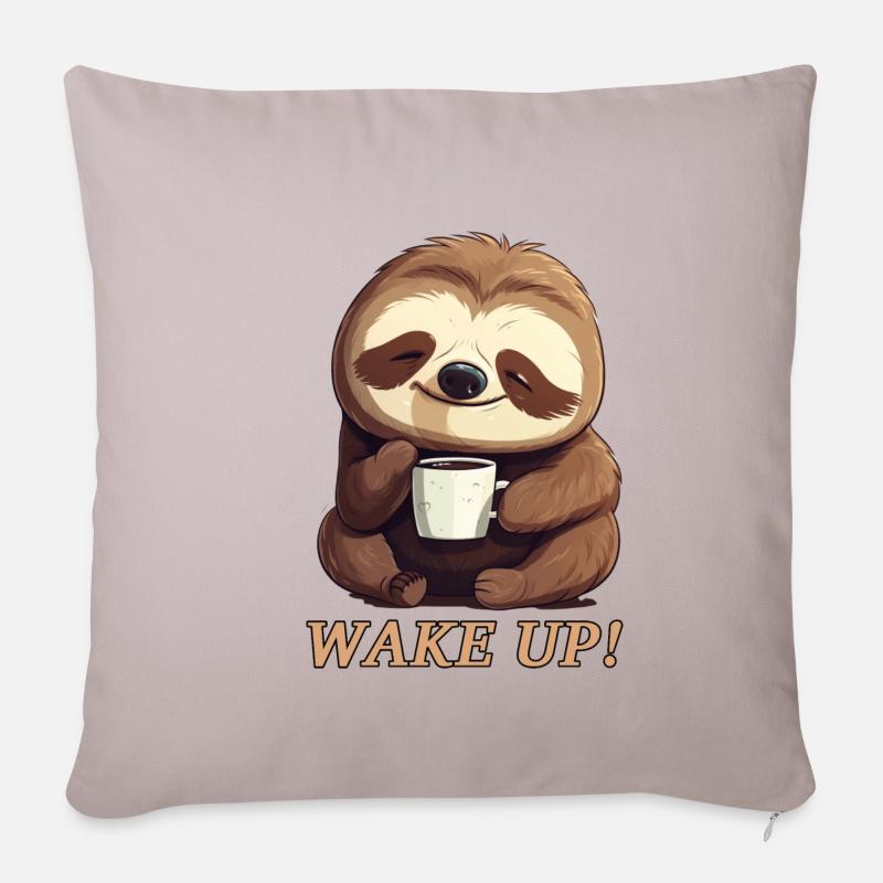 Faultier Morgenmuffel Kaffee aufwachen wake up - Sofakissenbezug 45 x 45 cm - helles Taupe