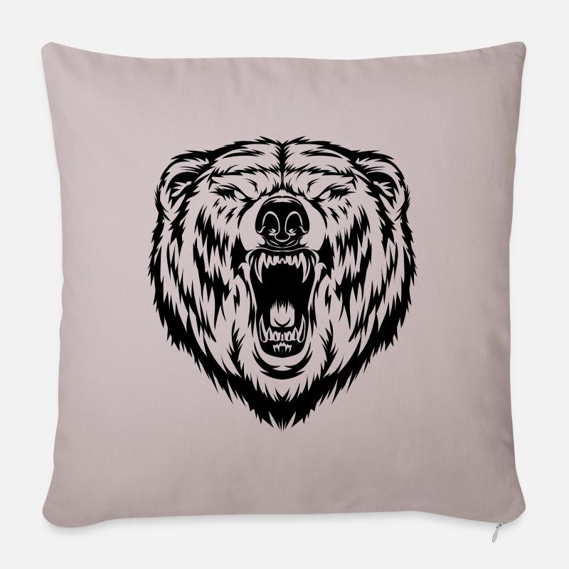 Tête d'ours tête d'animal ours - Housse de coussin décorative 45 x 45 cm - taupe clair
