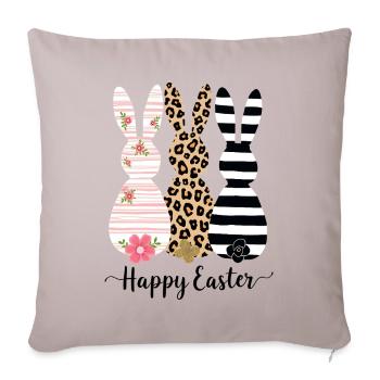 Joyeuses Pâques - 3 lapins de Pâques vous souhaitent de joyeuses Pâques - Housse de coussin décorative 45 x 45 cm - taupe clair - Devant