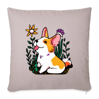 Corgi avec plantes et fleurs Chien Cadeau Chiot - Housse de coussin décorative 45 x 45 cm - taupe clair - Devant