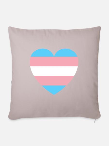 Trans Pride Flagge Herzform, Transgender - Sofakissenbezug 45 x 45 cm - helles Taupe