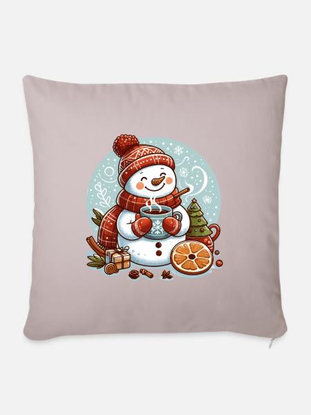 SCHNEEMANN KÄLTE GETRÄNK WÄRME KAFFEE TEE WINTER - Sofakissenbezug 45 x 45 cm - helles Taupe