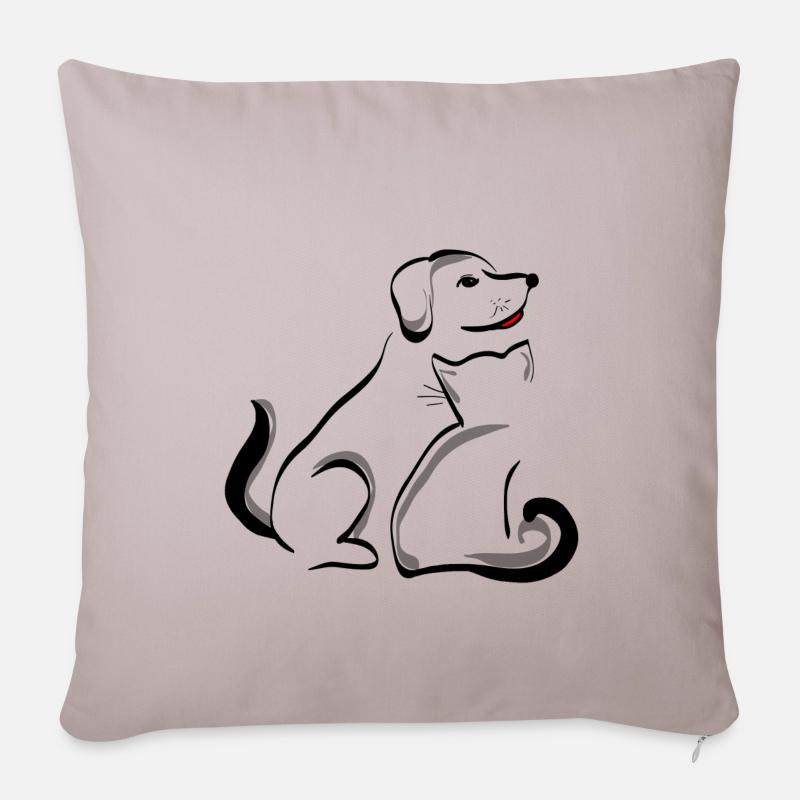 Chien et chat - Housse de coussin décorative 45 x 45 cm - taupe clair