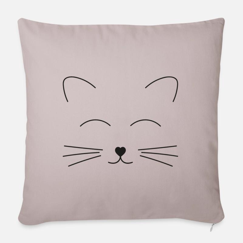 Dessin de visage de chat mignon - Housse de coussin décorative 45 x 45 cm - taupe clair
