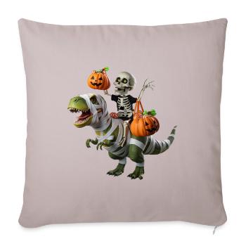 Squelette sur T-Rex avec des citrouilles - Housse de coussin décorative 45 x 45 cm - taupe clair - Devant