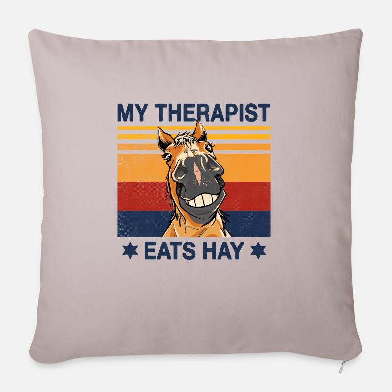 Mein Therapeut isst Heu Pferde Reiter Design - Sofakissenbezug 45 x 45 cm - helles Taupe