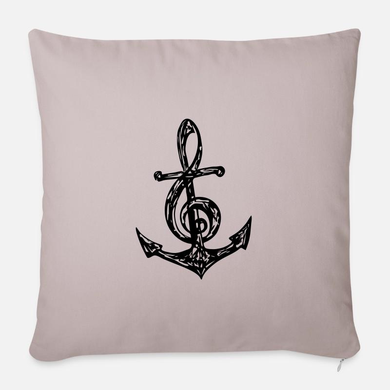 Ancre, musique note, clé de sol, notes, basse, - Housse de coussin décorative 45 x 45 cm - taupe clair