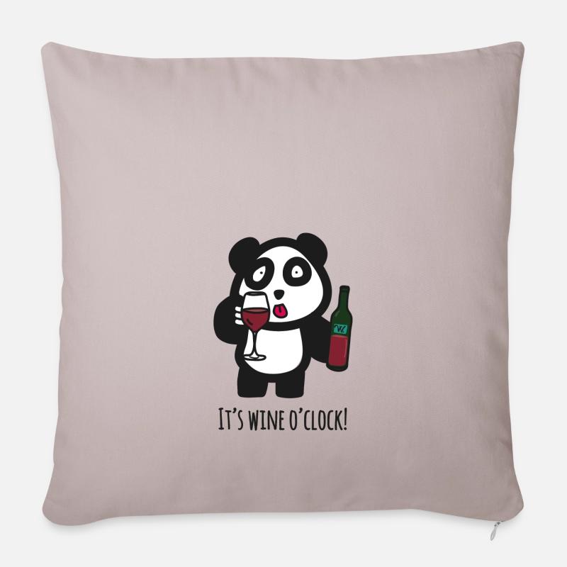 Panda potable - Il est heures de vin - temps pour le vin - Housse de coussin décorative 45 x 45 cm - taupe clair