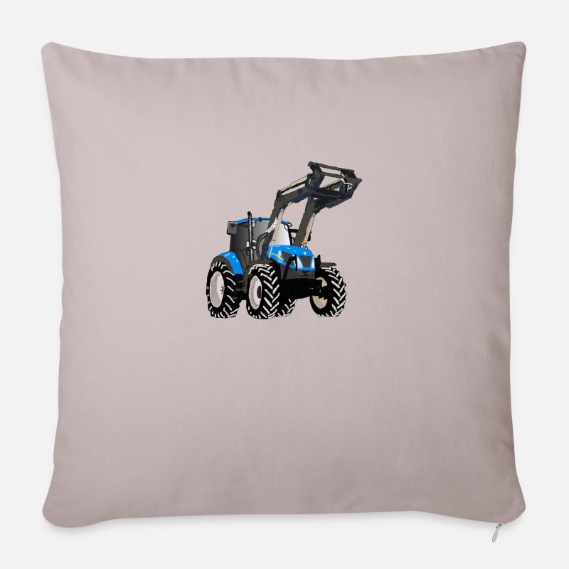Blauer Traktor mit Frontlader - Sofakissenbezug 45 x 45 cm - helles Taupe