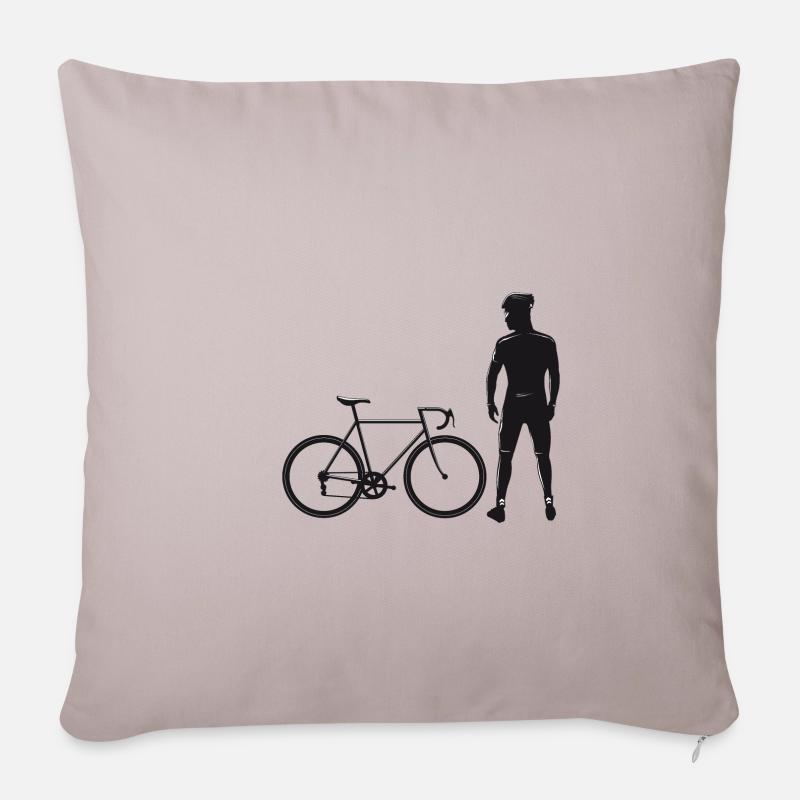 Fahrradfahrer mit Rennrad - Sofakissenbezug 45 x 45 cm - helles Taupe