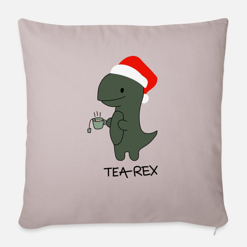 Tea-rex mit Weihnachtsmütze - Sofakissenbezug 45 x 45 cm - helles Taupe