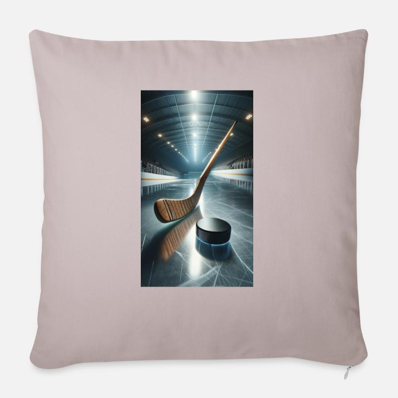 Eishockey, Puck und Schläger - Sofakissenbezug 45 x 45 cm - helles Taupe