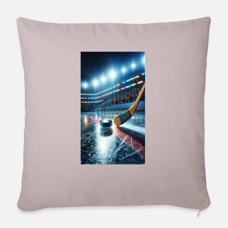 Eishockey - Schläger und Puck - Sofakissenbezug 45 x 45 cm - helles Taupe